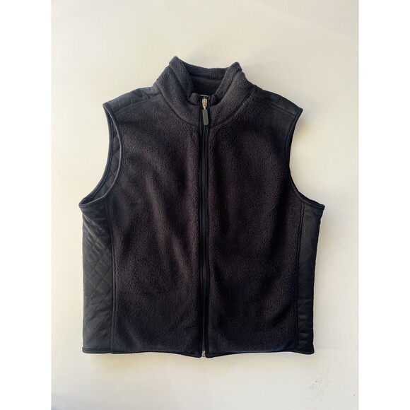 Banana Republic Black Quilted Fleece Vest Women’s Medium Full Zip - Picture 1 of 5